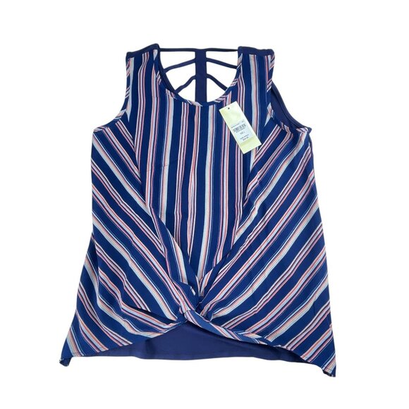 Magenta Girls Navy Striped Twist Hem Tank Top w/ Cage Back Size L NWT - Picture 1 of 7